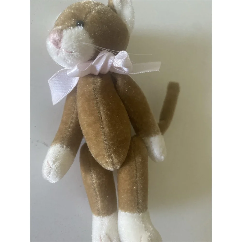 Bearington Bearkins Cat 5 Inch Brown Plush Kitty Pink Ribbon